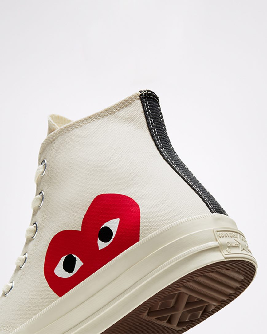 Dámské Boty Vysoké Converse x Comme des Garçons PLAY Chuck 70 Bílé Červené | CZ WBAP41